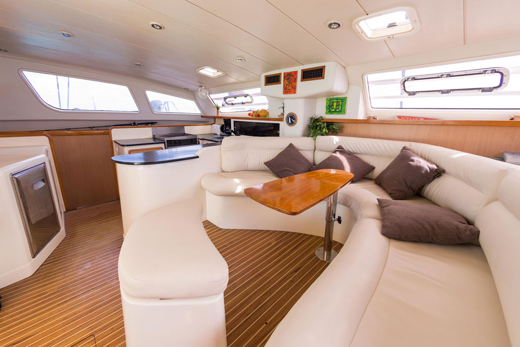 Caribbean kite cruise catamaran saloon