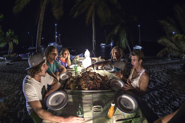 Lobster bbq at the beach after kiteboarding in the Grenadines